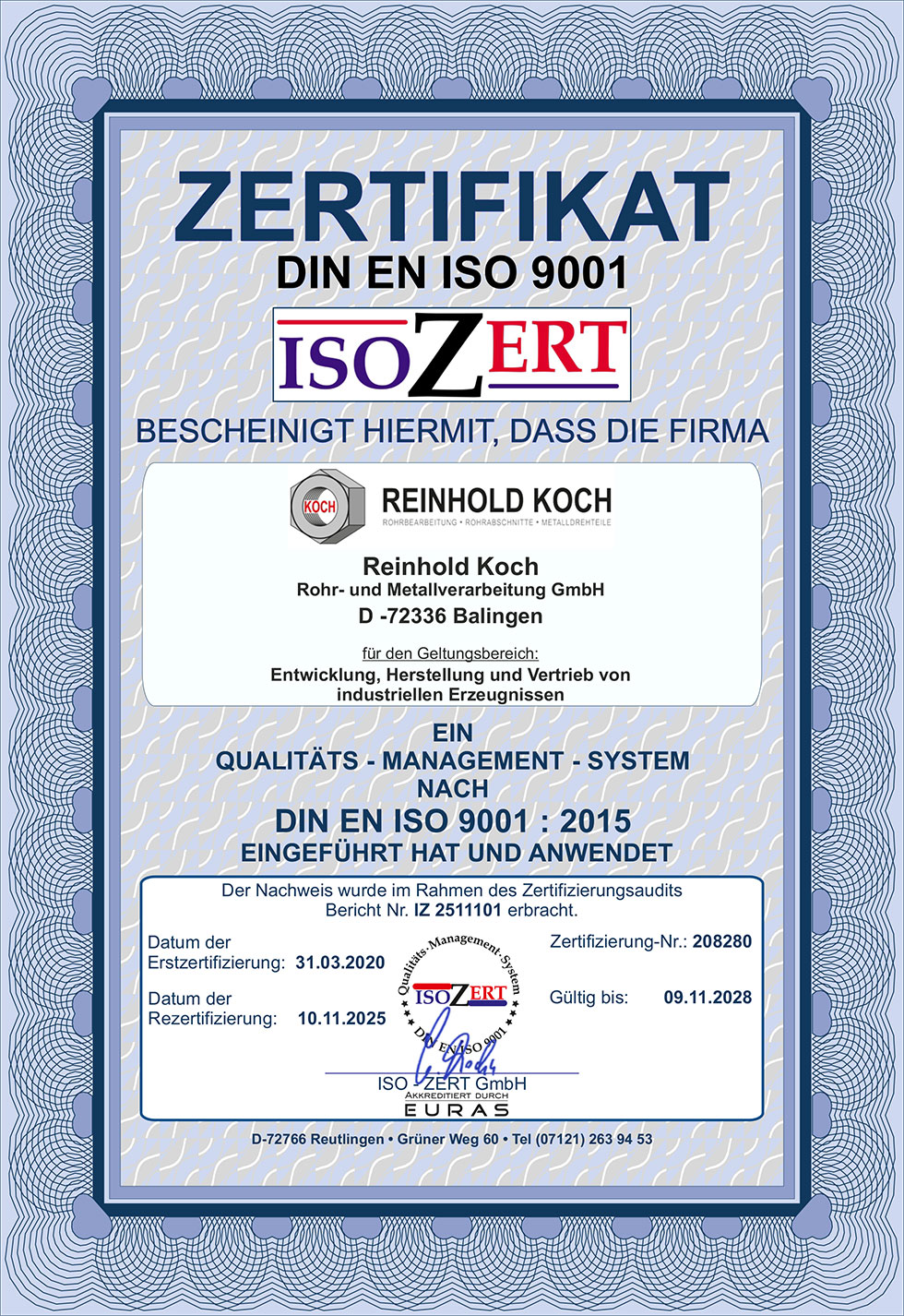 Zertifikat - Qualitätsmanagement DIN EN ISO 9001
